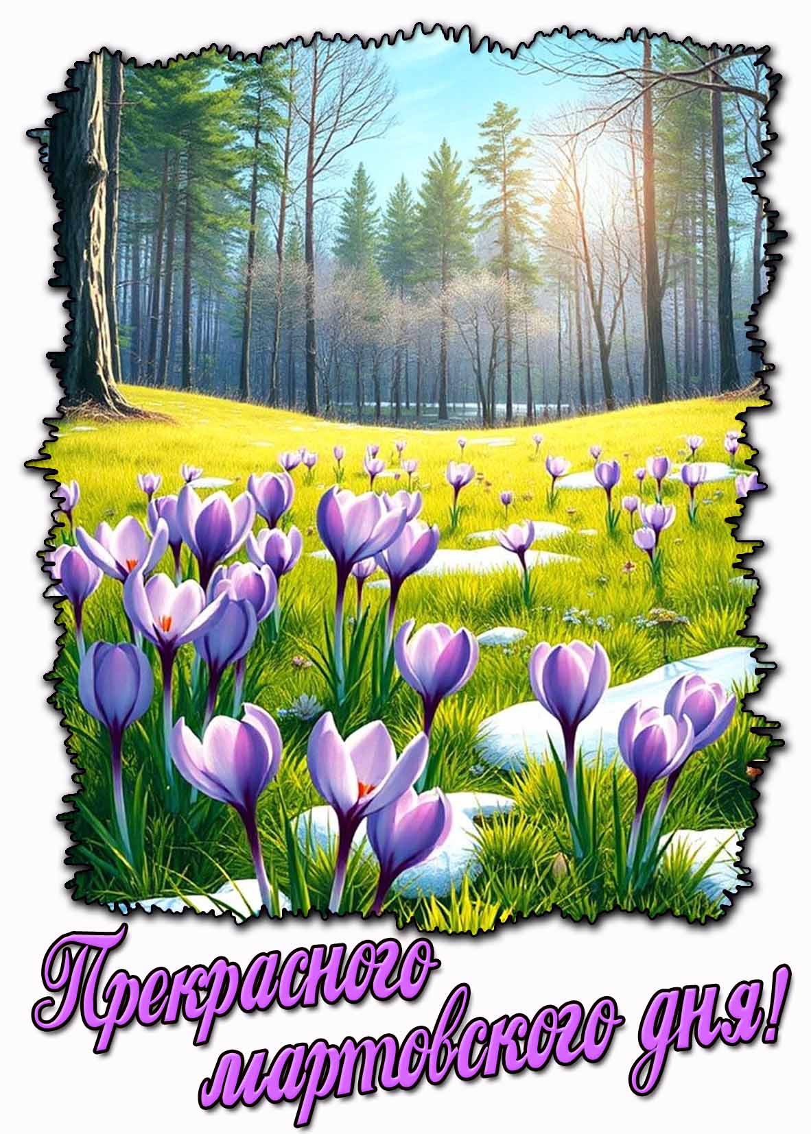 Прекрасного мартовского дня! - открытка с крокусами