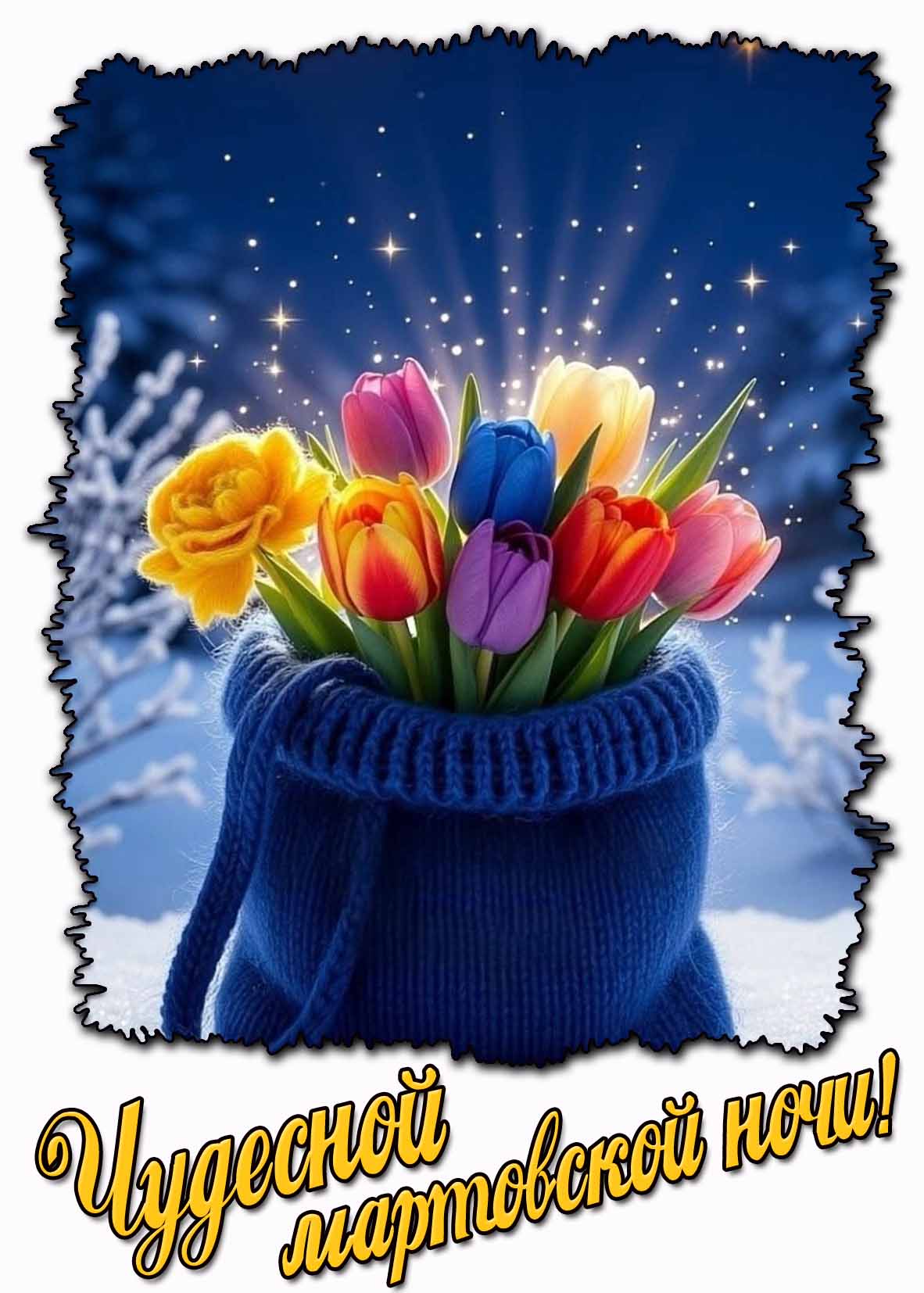 Чудесной мартовской ночи! - открытка с тюльпанами