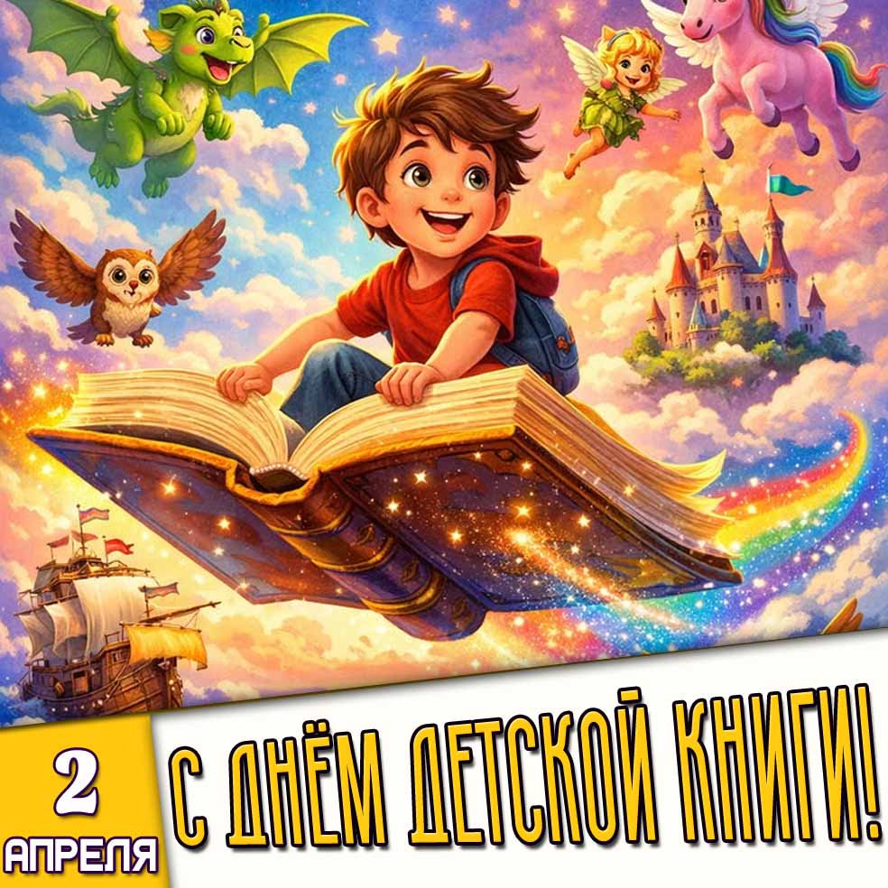 Открытка 2 апреля - с днём детской книги!