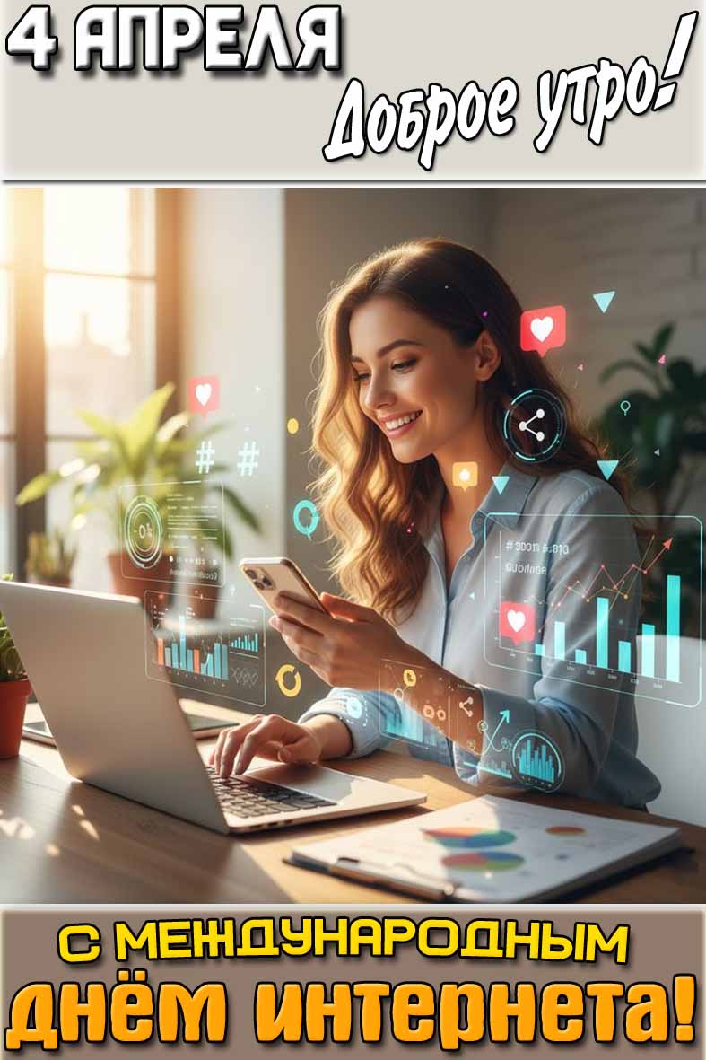 Открытка "4 апреля доброе утро! С Международным днём интернета!"