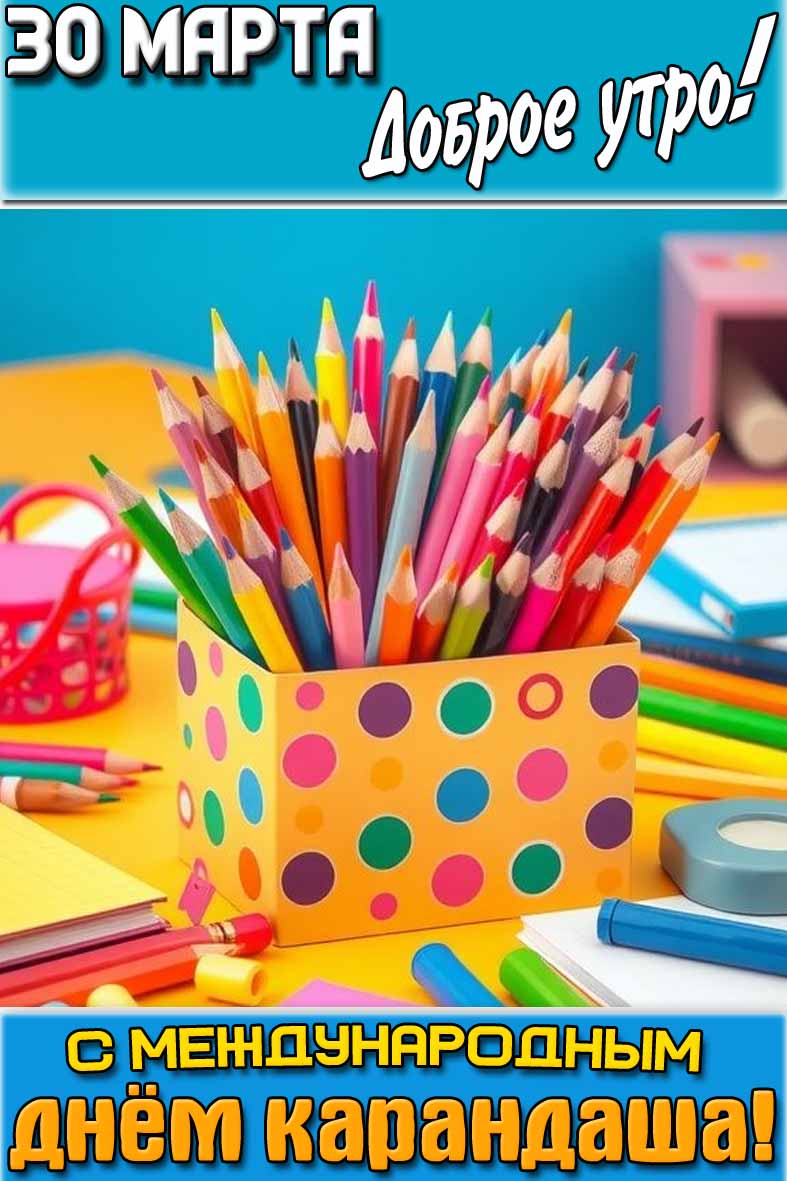 Открытка "30 марта доброе утро! С Международным днём карандаша!"
