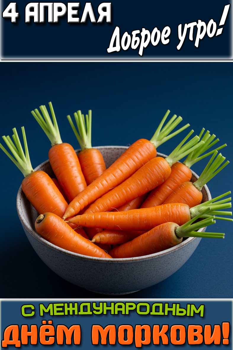 Открытка "4 апреля доброе утро! С Международным днём моркови!"