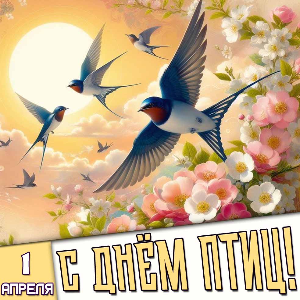 Открытка 1 апреля - с днём птиц!