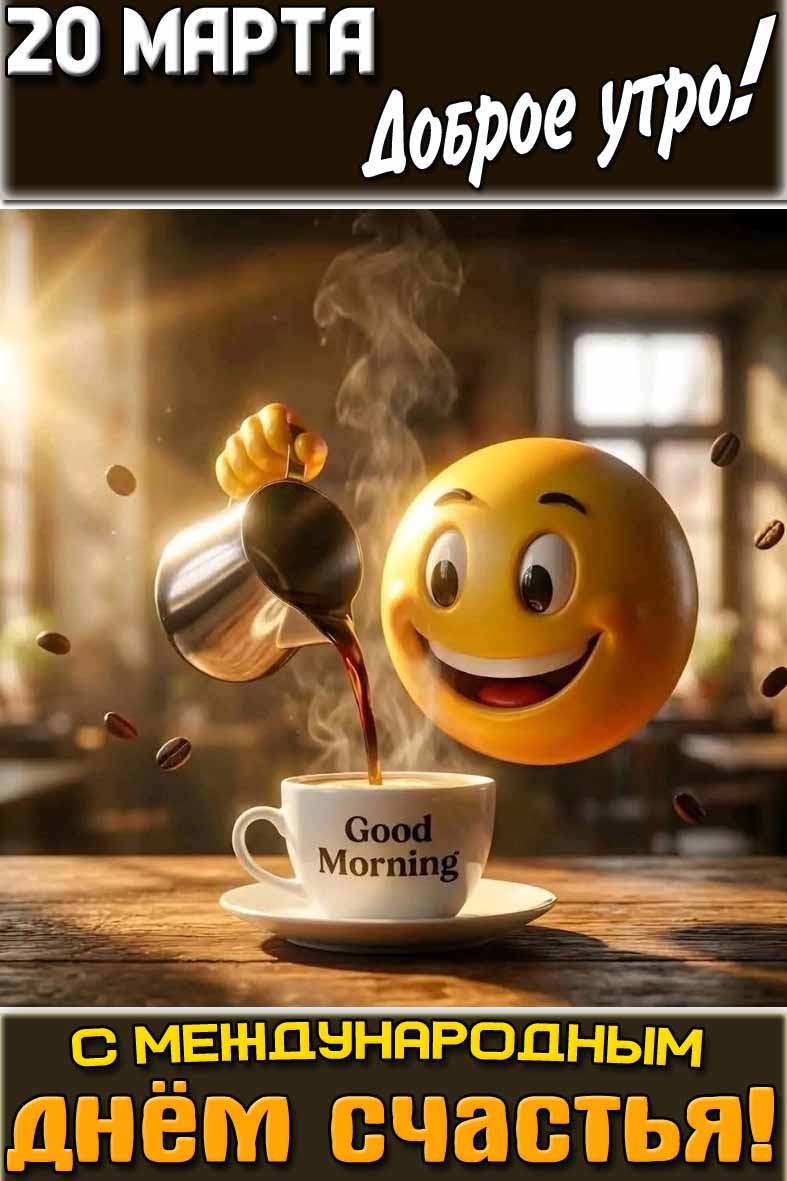 Открытка "20 марта доброе утро! С Международным днём счастья!"