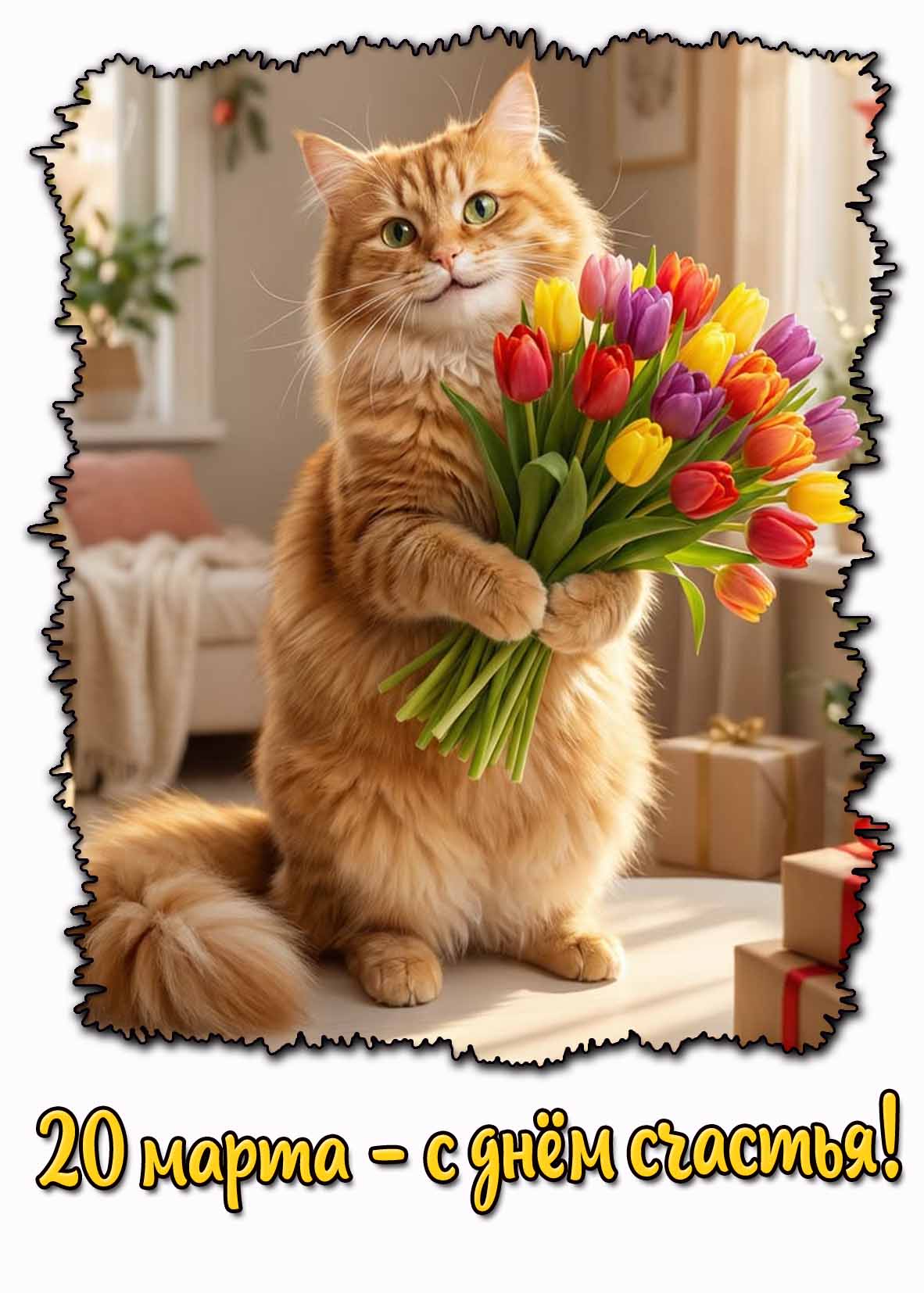 С днём счастья! - красивая открытка на 20 марта