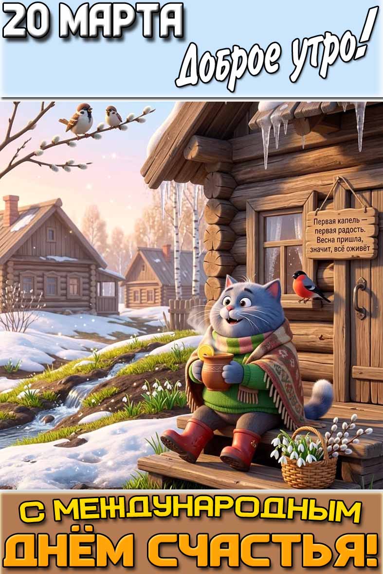 Картинка "20 марта доброе утро! С международным днём счастья!"