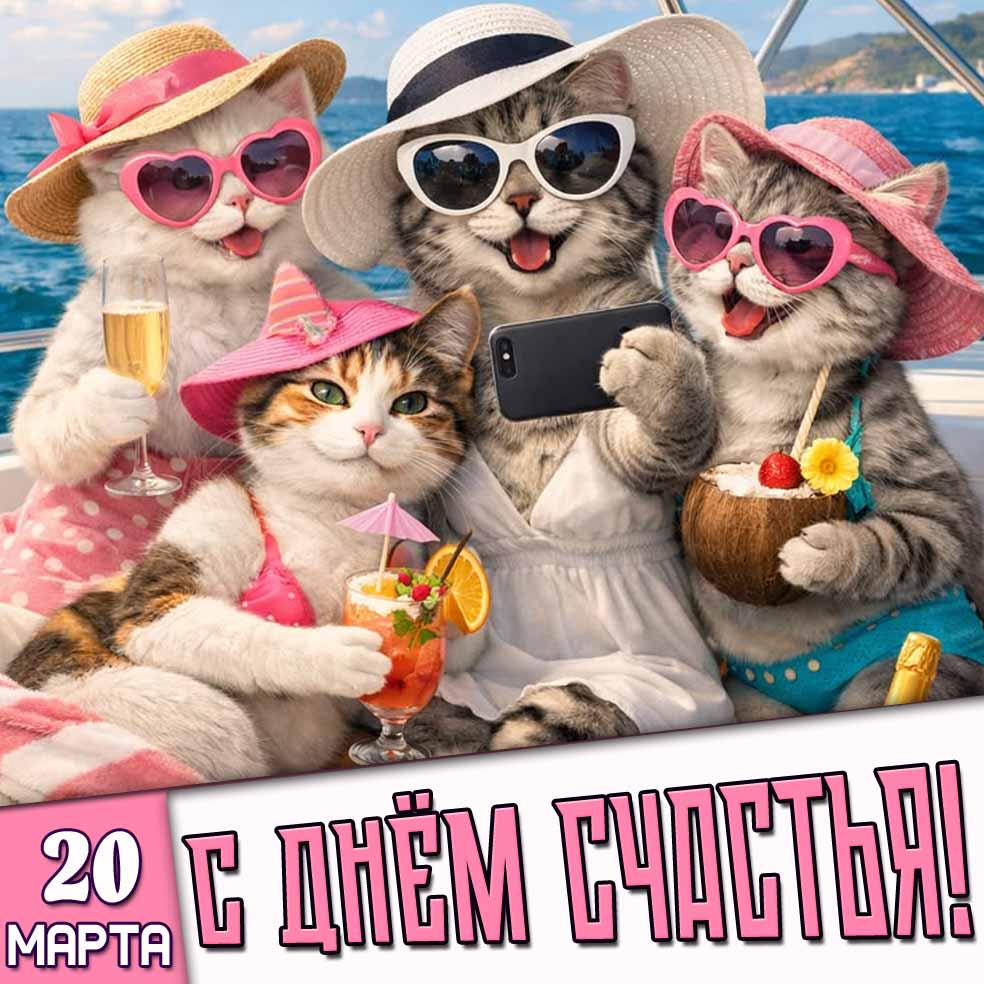Прикольная открытка 20 марта - с днём счастья!