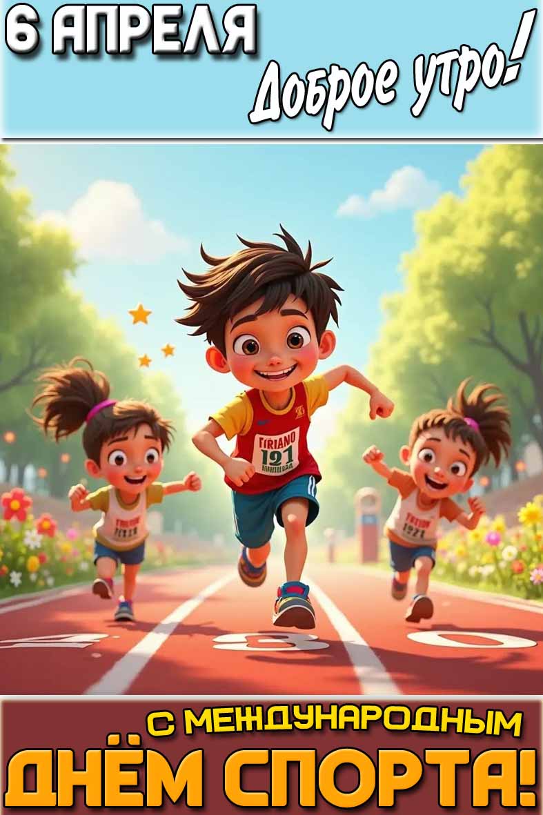 Открытка "6 апреля доброе утро! С Международным днём спорта!"