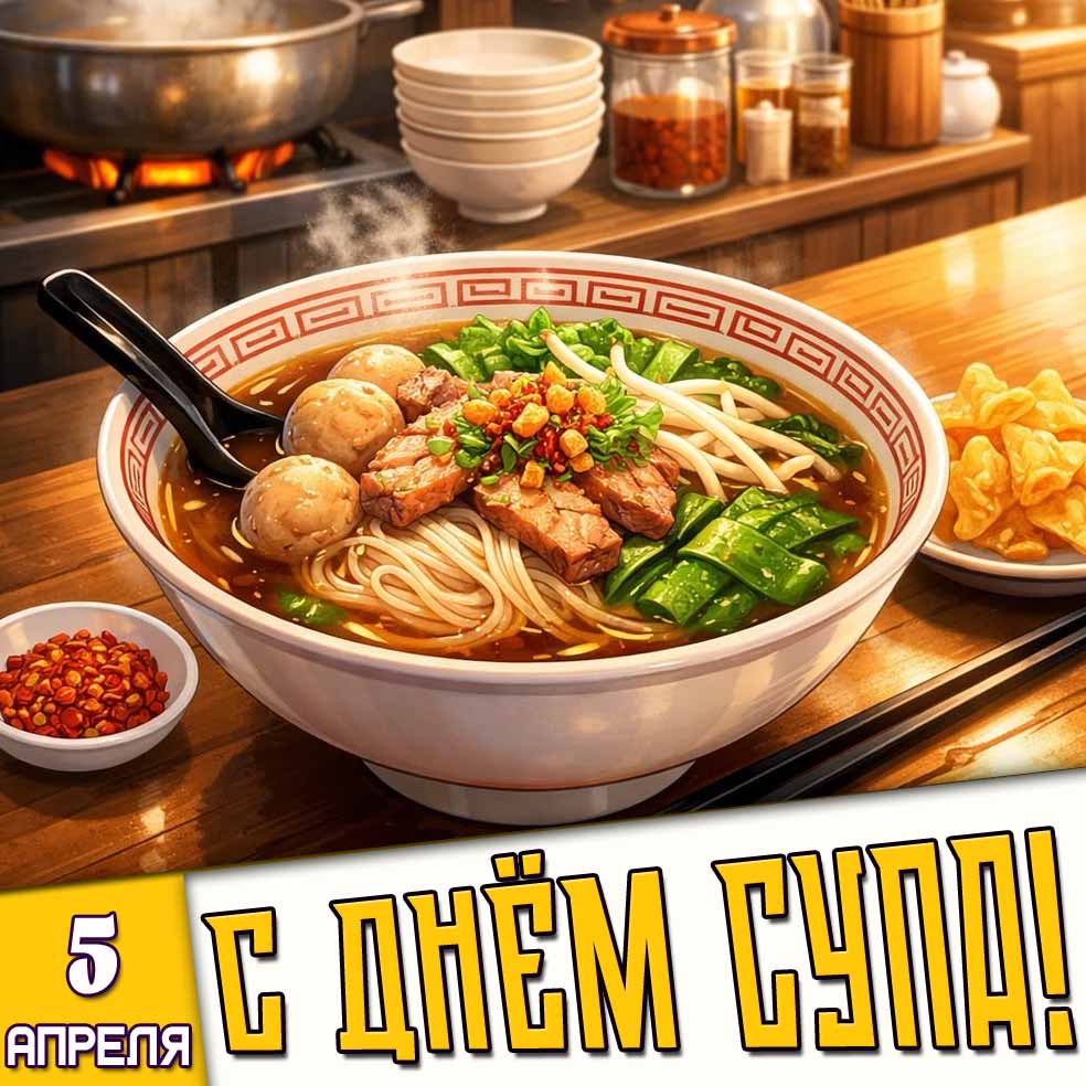 Открытка 5 апреля - с днём супа!