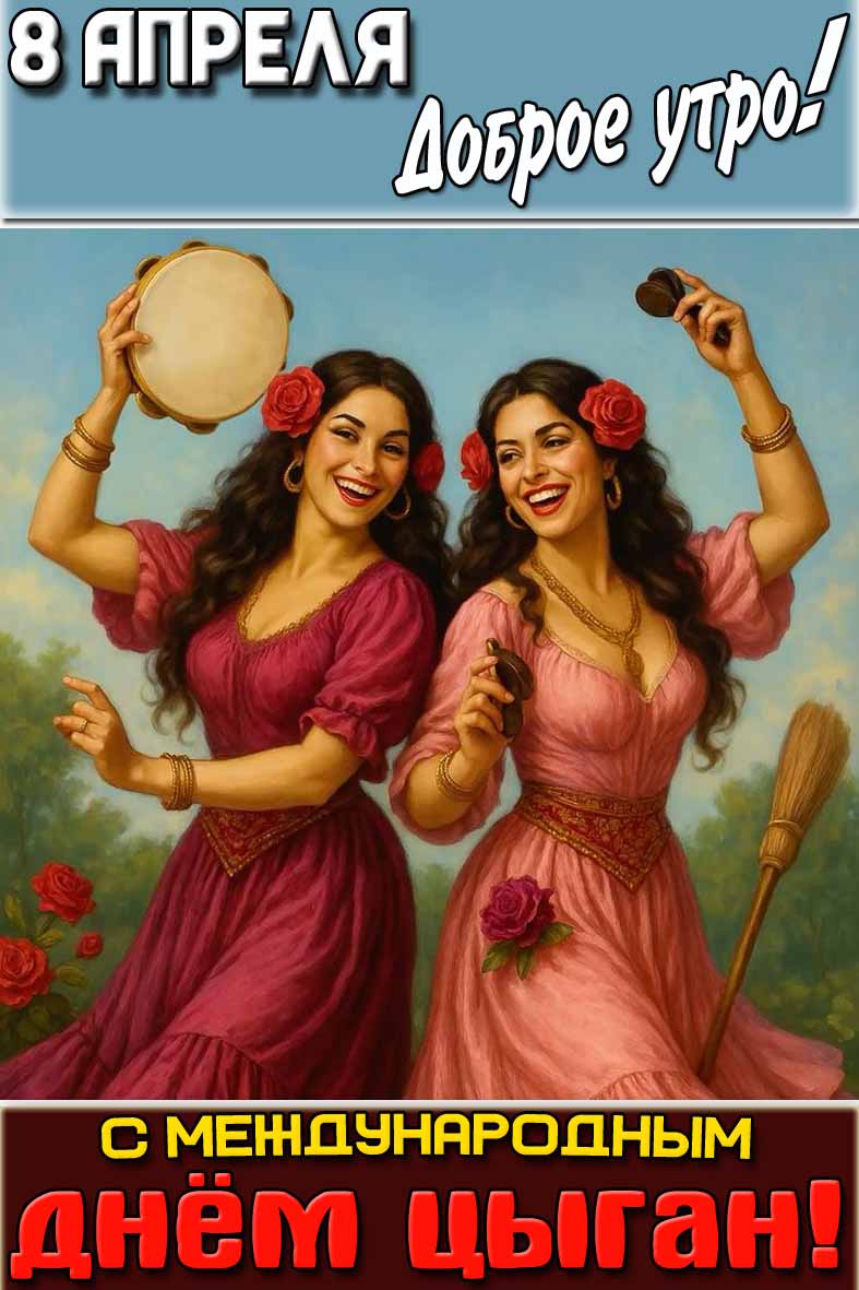 Открытка "8 апреля доброе утро! С Международным днём цыган!"