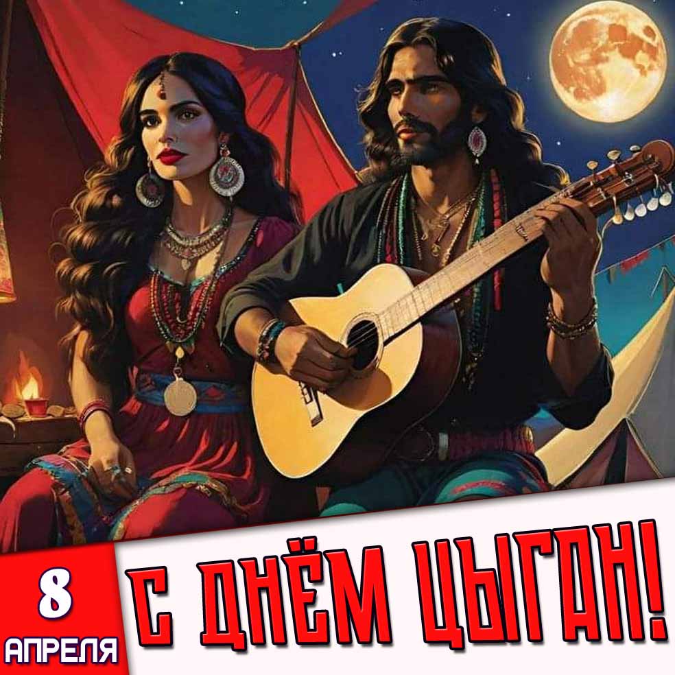 Открытка 8 апреля - с днём цыган!