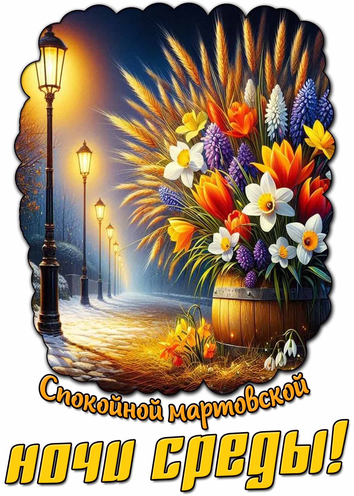 Открытка спокойной мартовской ночи среды