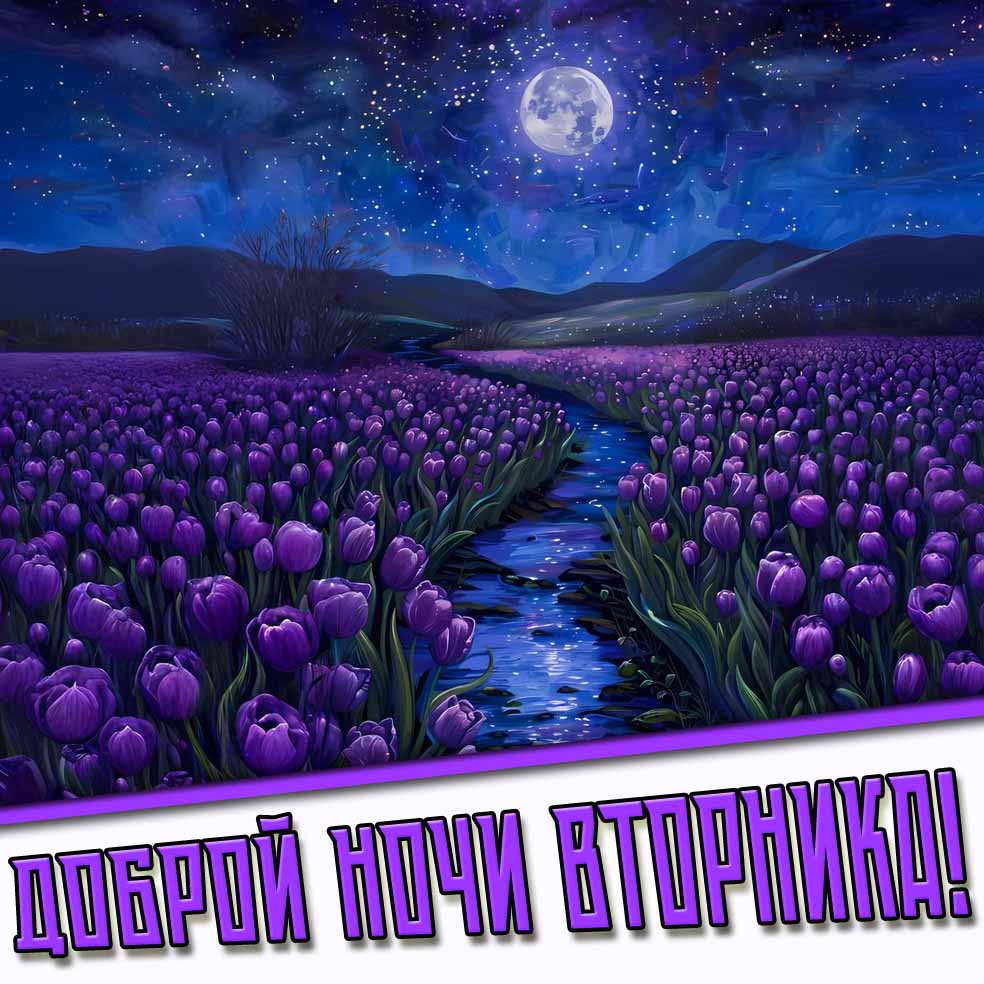 Доброй ночи вторника! - картинка с весенними тюльпанами