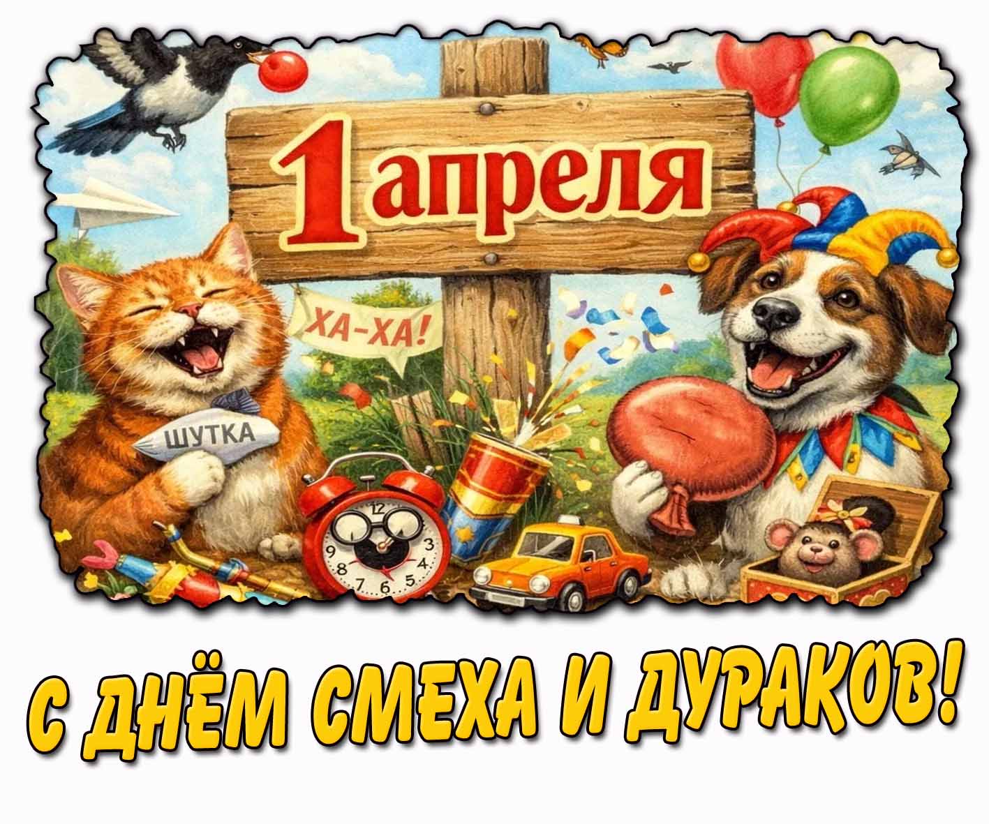 Открытка 1 апреля - с днём смеха и дураков!