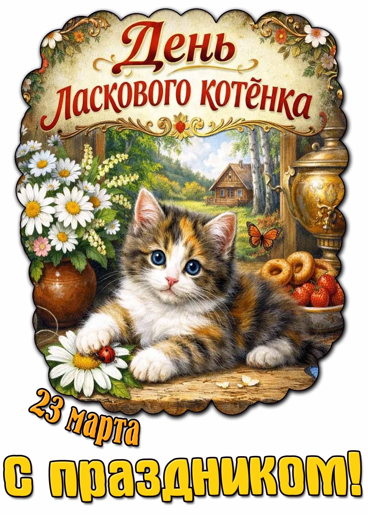 Открытка 23 марта - день ласкового котёнка! С праздником!