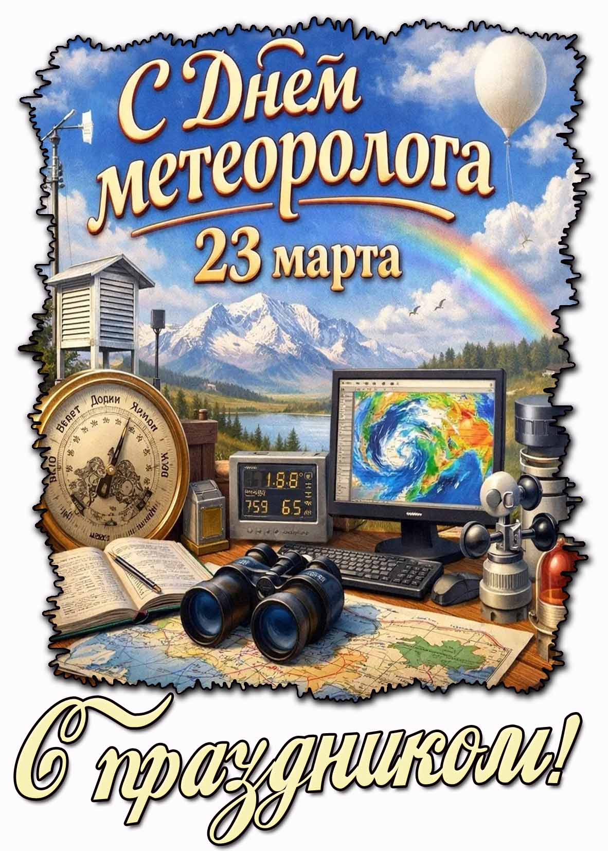 Открытка "23 марта - с днём метеоролога! С праздником!"