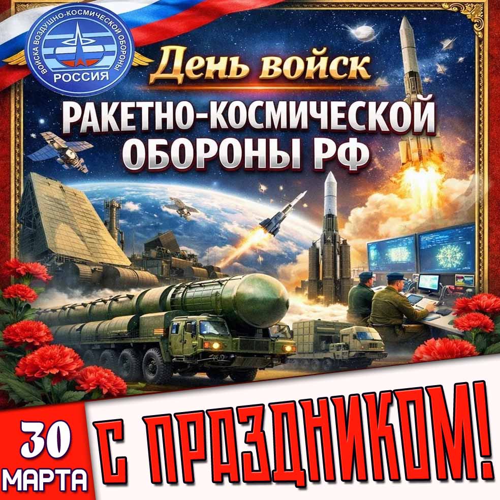 Открытка "30 марта - день войск ракетно-космической обороны РФ! С праздником!"