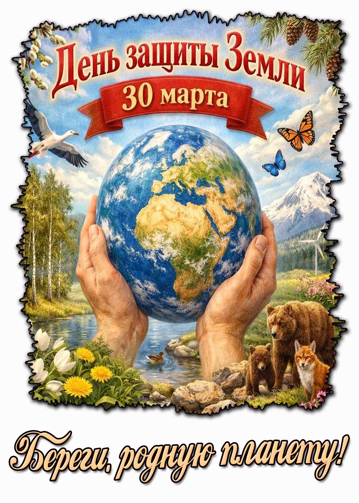 Открытка "30 марта - день защиты Земли! Береги, родную планету!"