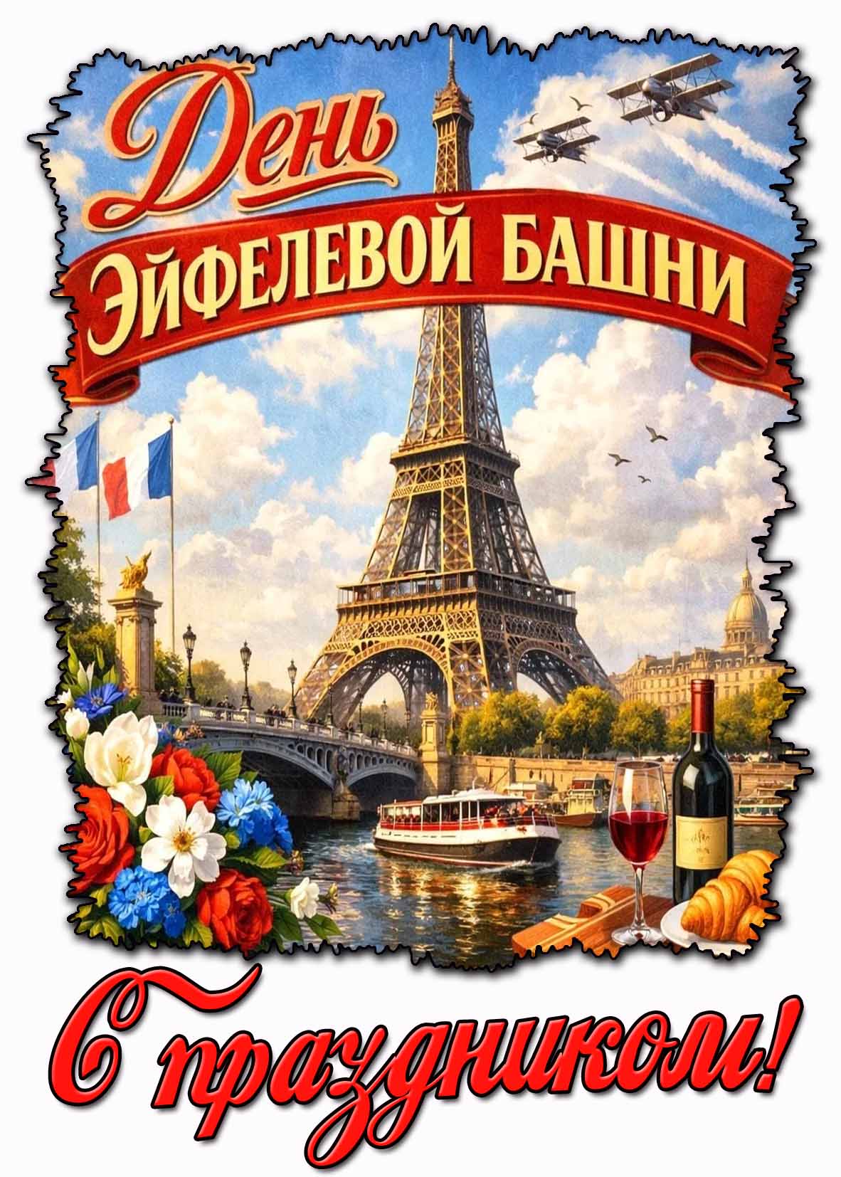 Открытка "День Эйфелевой башни! С праздником!"