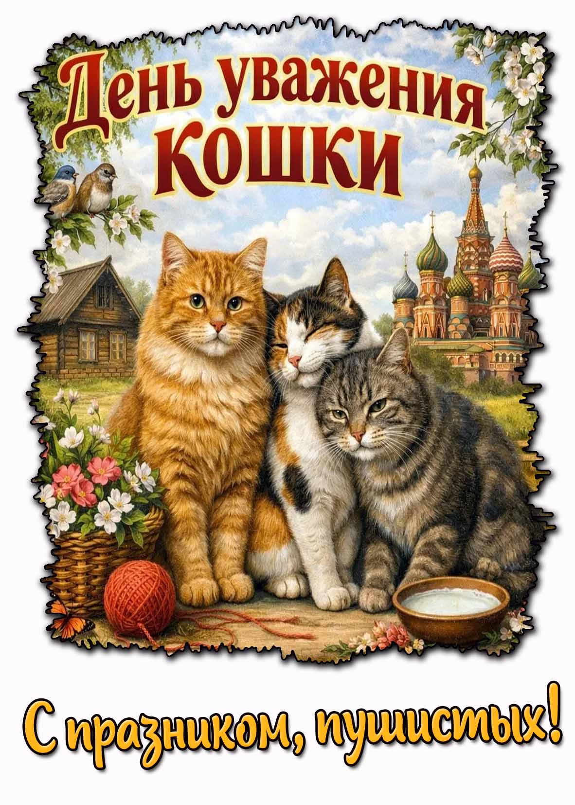 Открытка "День уважения кошки! С праздником, пушистых!"