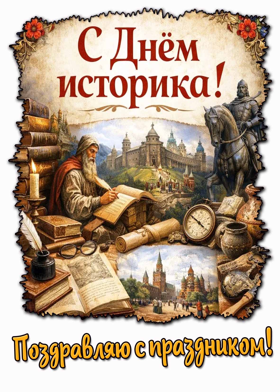 Открытка "С днём историка! Поздравляю с праздником!"