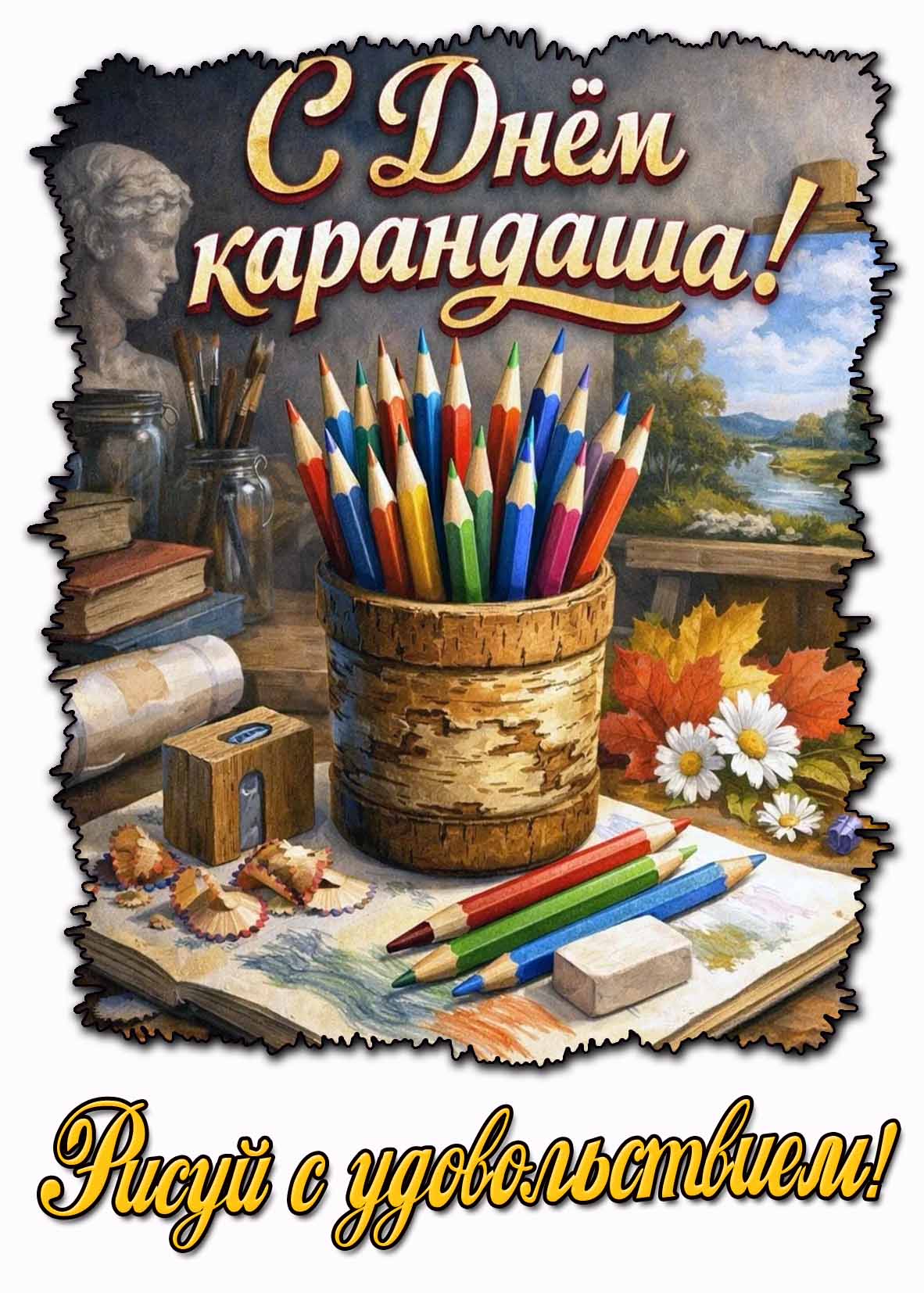 Открытка "С днём карандаша! Рисуй с удовольствием!"