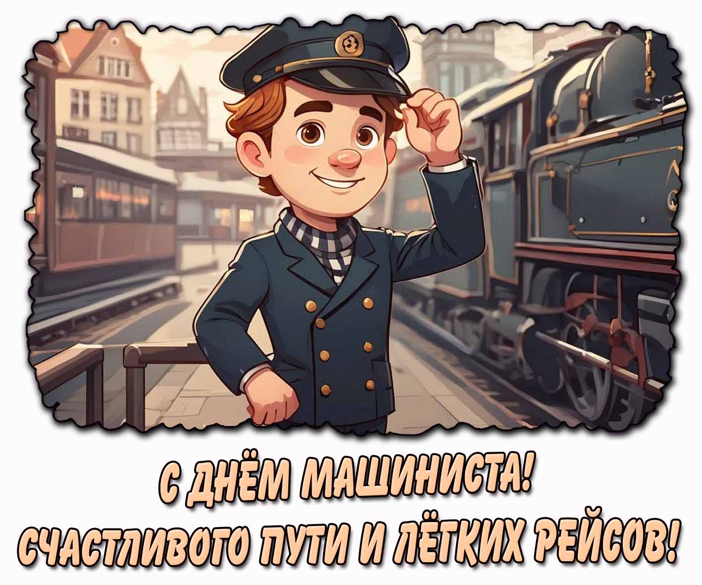 Открытка "С днём машиниста! Счастливого пути и лёгких рейсов!"