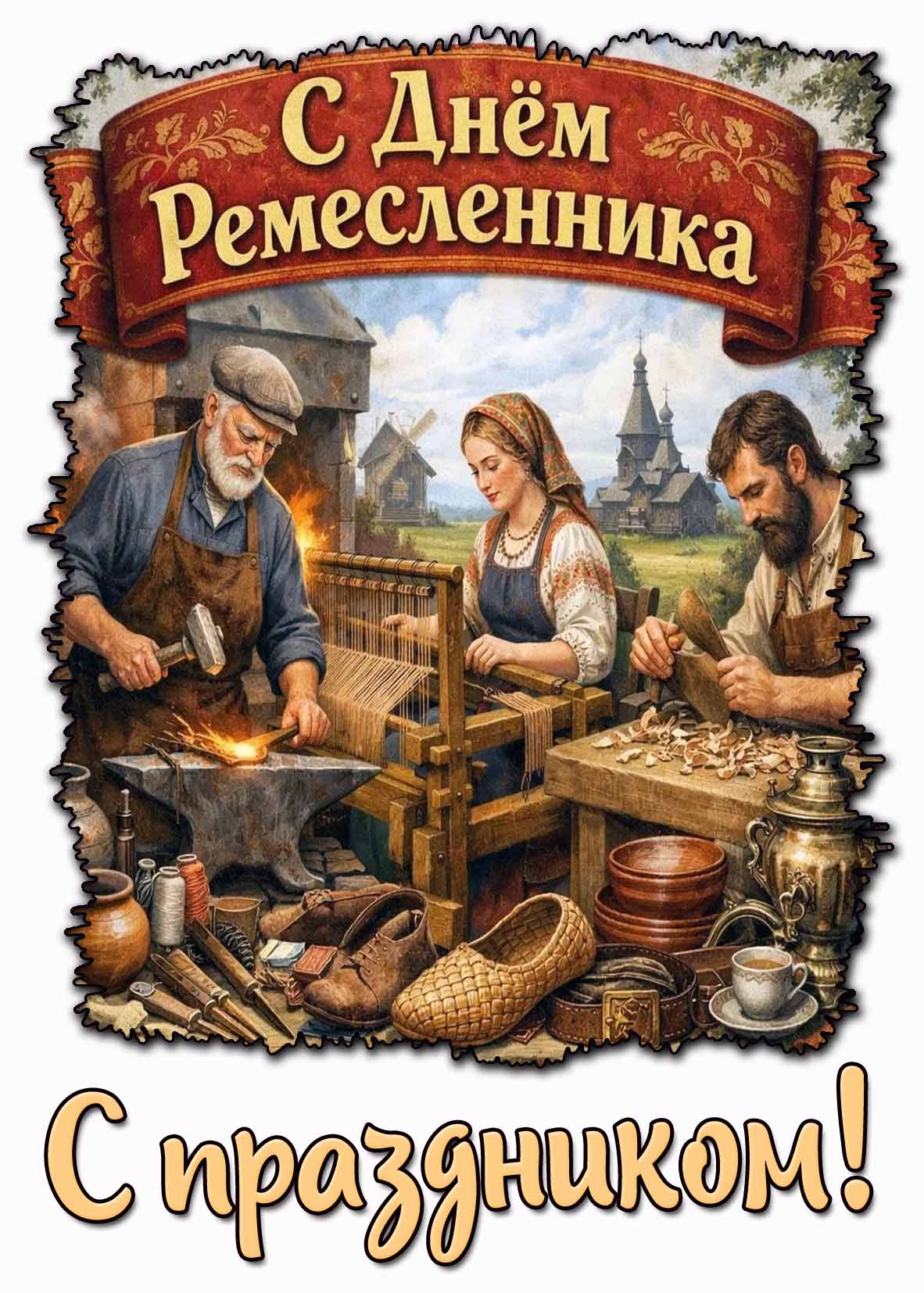 Открытка "С днём ремесленника! С праздником!"
