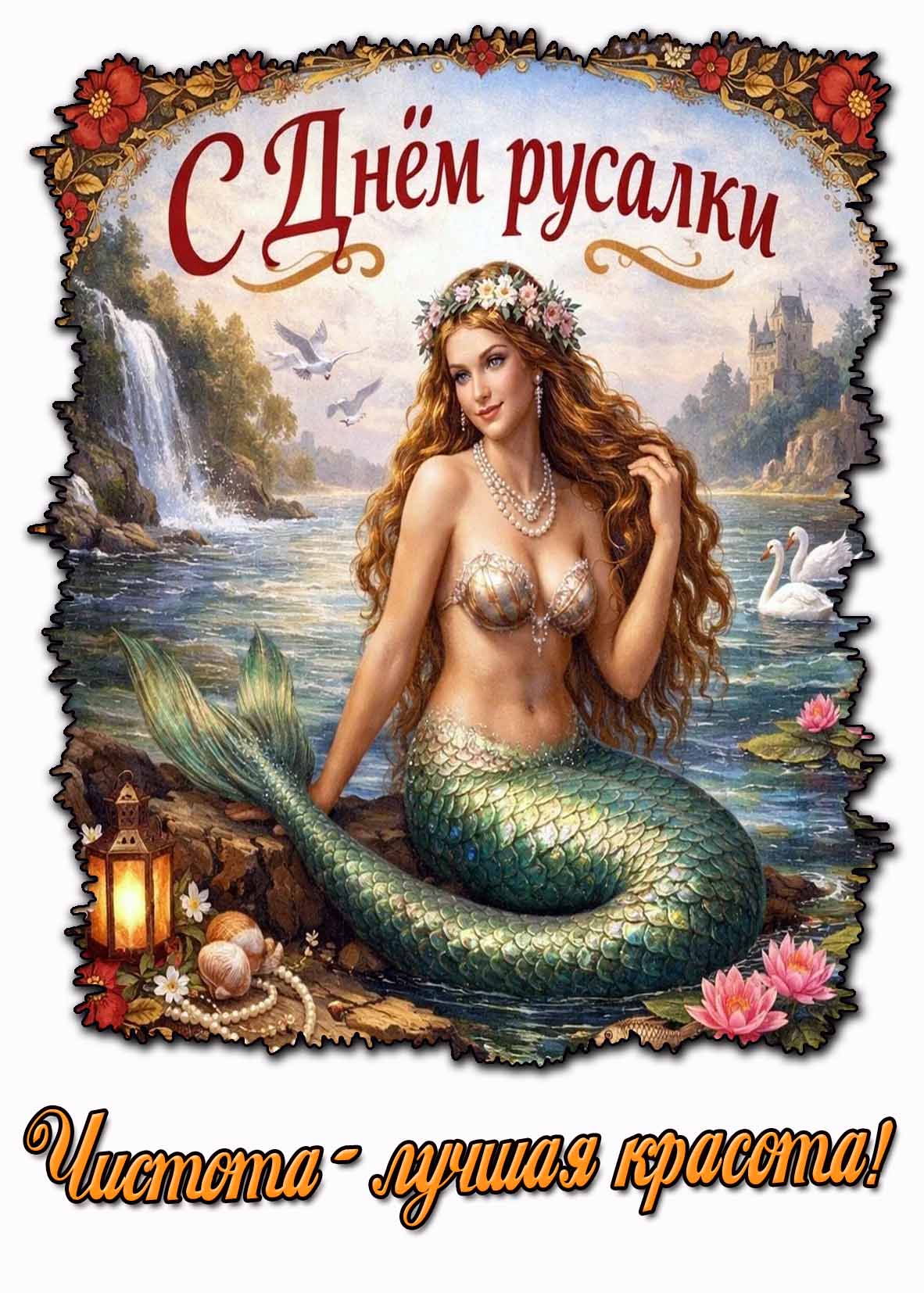 Открытка "С днём русалки! Чистота - лучшая красота!"