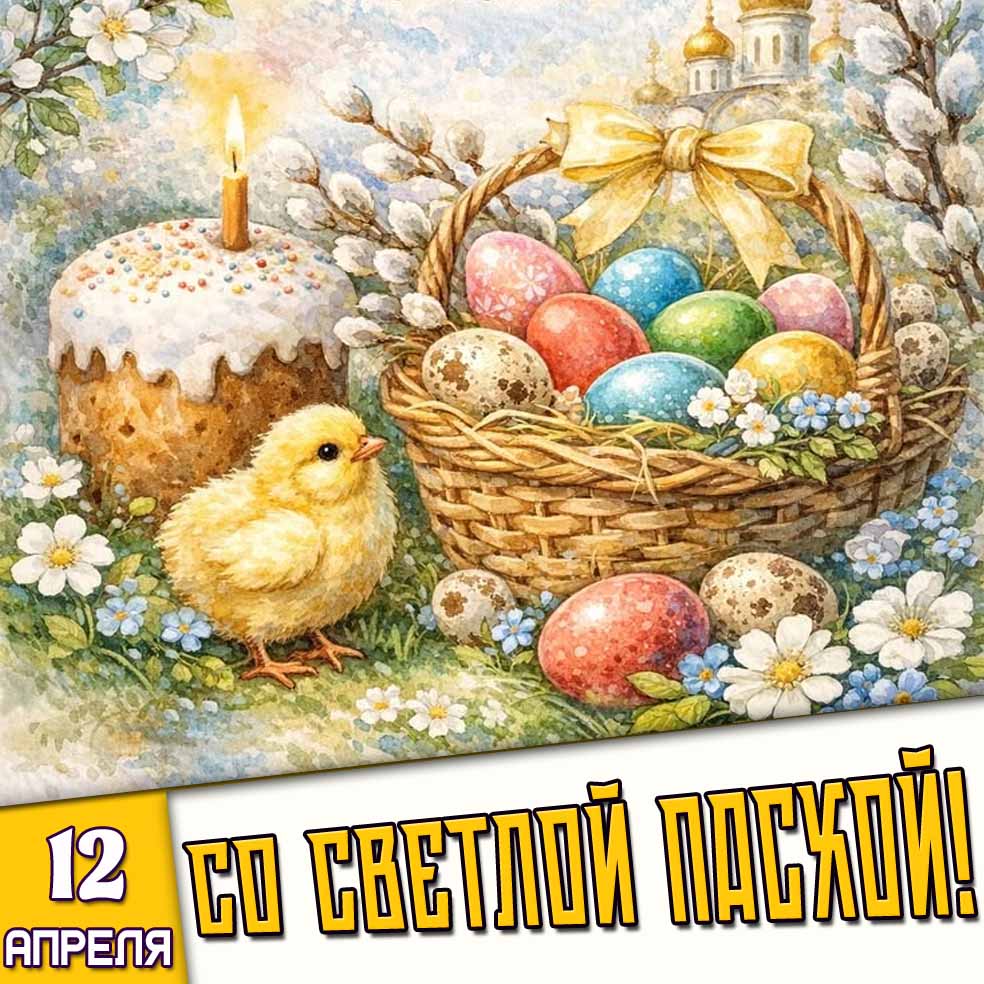 Открытка 12 апреля - со Светлой Пасхой!