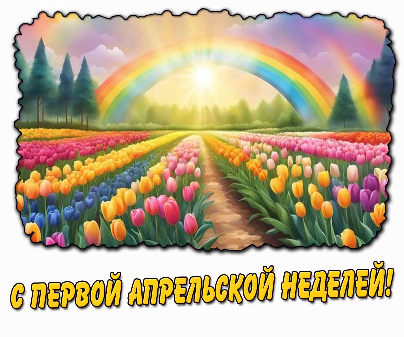 С первой апрельской неделей! - картинка с тюльпанами