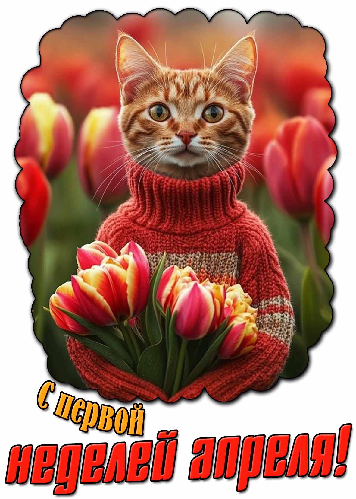 С первой неделей апреля! - открытка с котом
