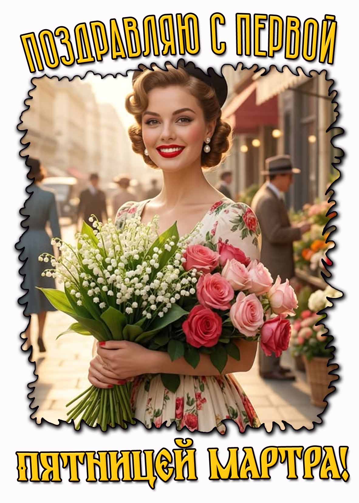 Открытка "Поздравляю с первой пятницей марта!"
