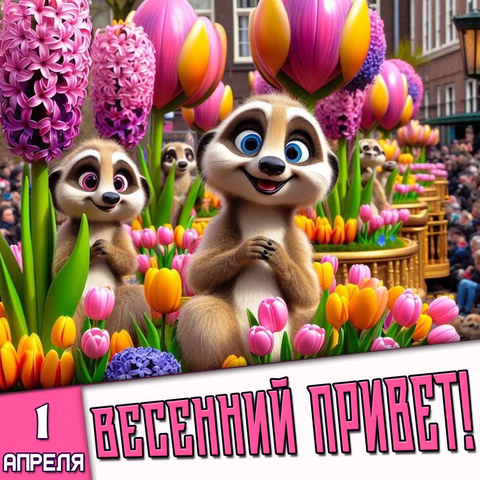 Прикольная открытка "1 апреля - весенний привет!"