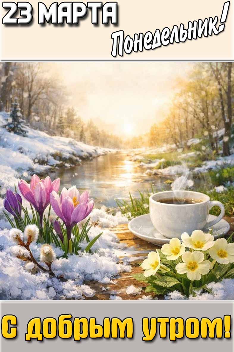 Открытка "23 марта понедельник! С добрым утром!"