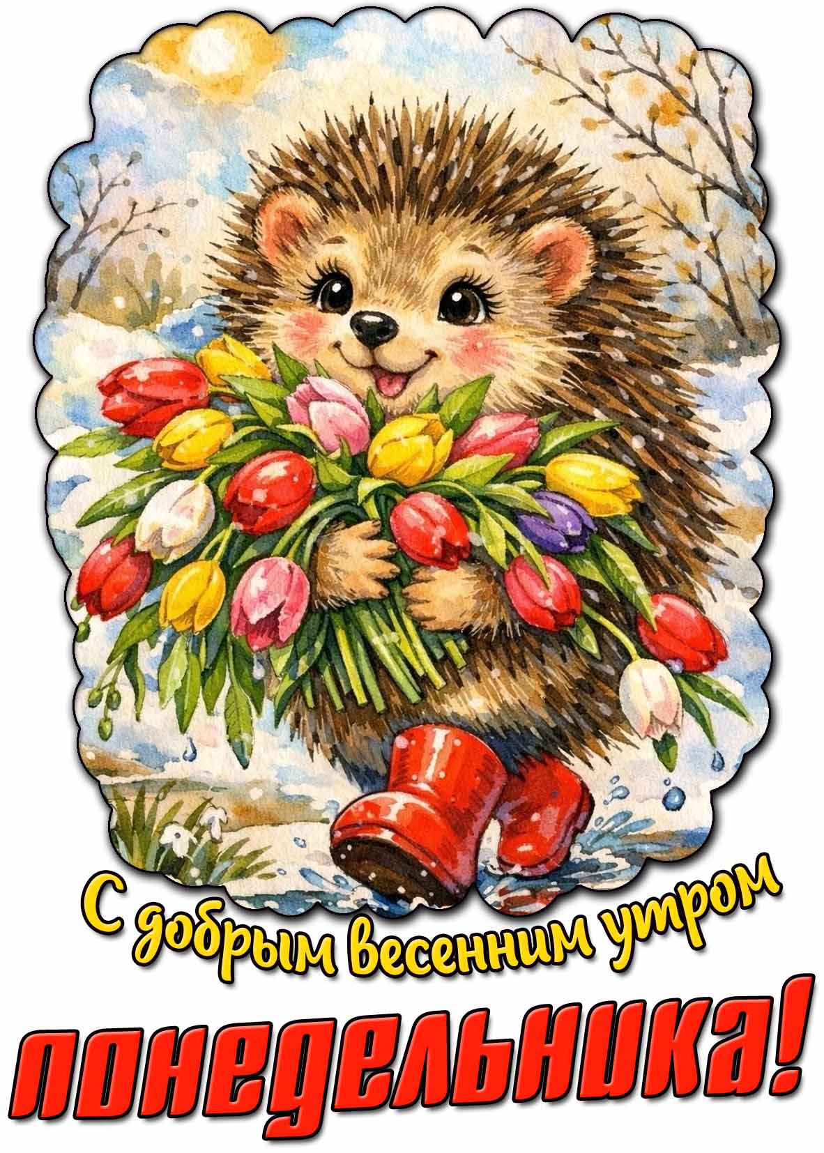 Прикольная открытка с добрым весенним утром понедельника