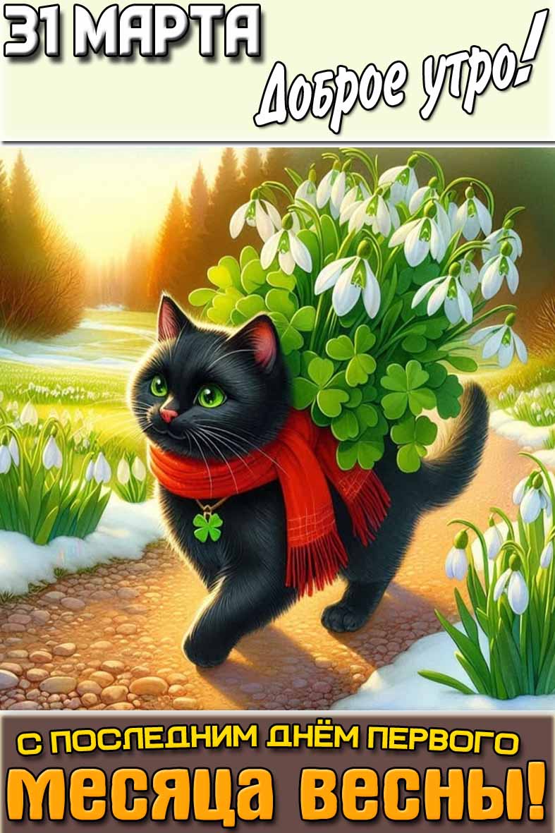 Открытка "31 марта доброе утро! С последним днём первого месяца весны!"