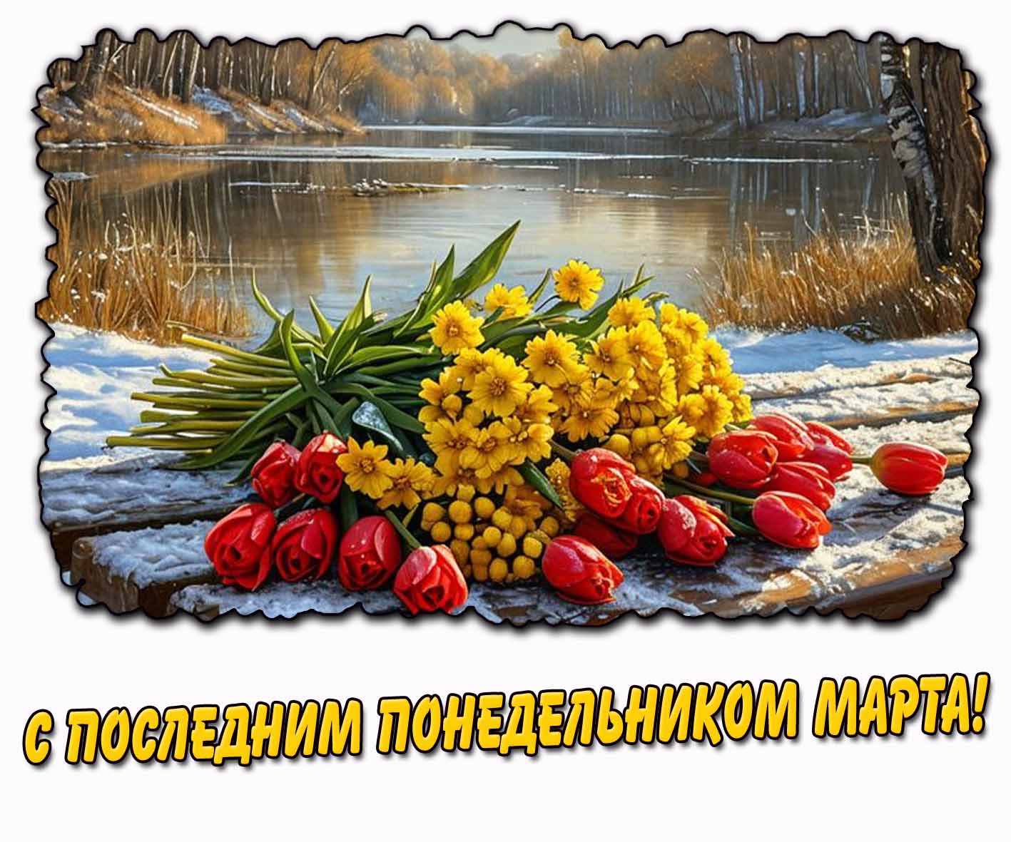 С последним понедельником марта! - открытка с цветами