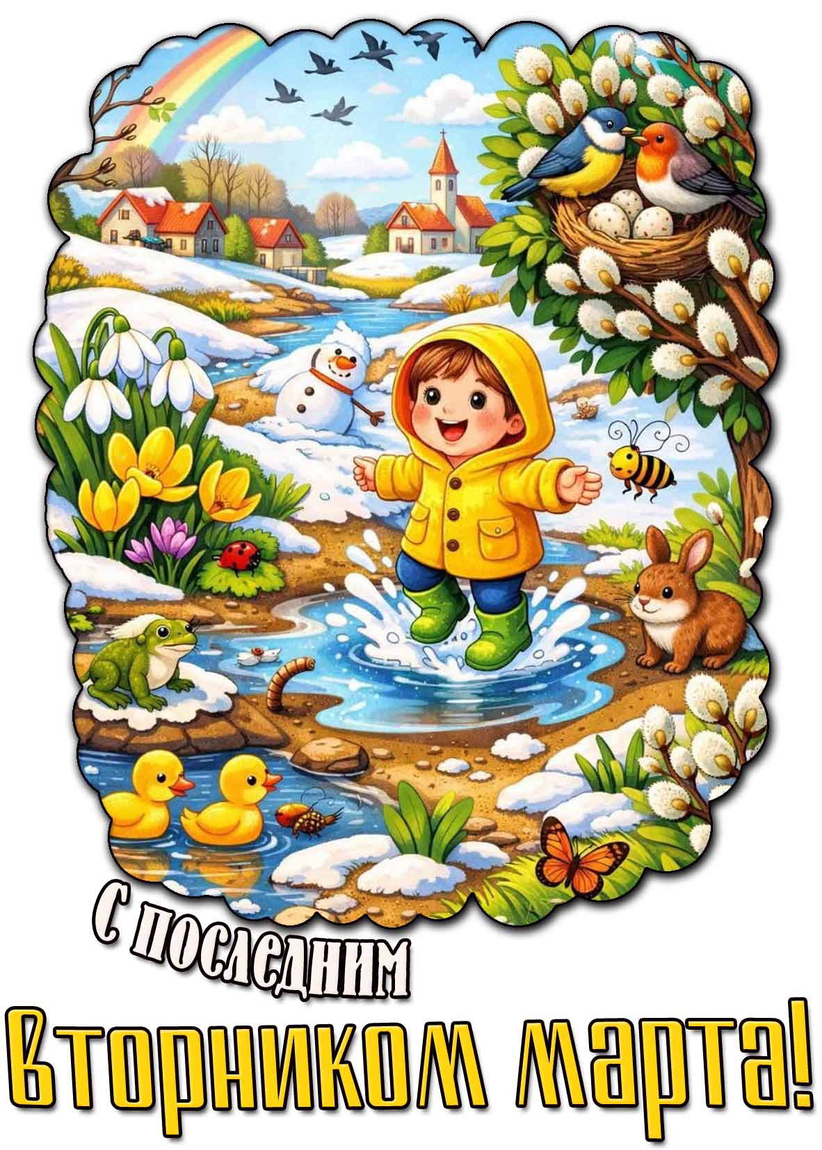 Прикольная детская открытка с последним вторником марта