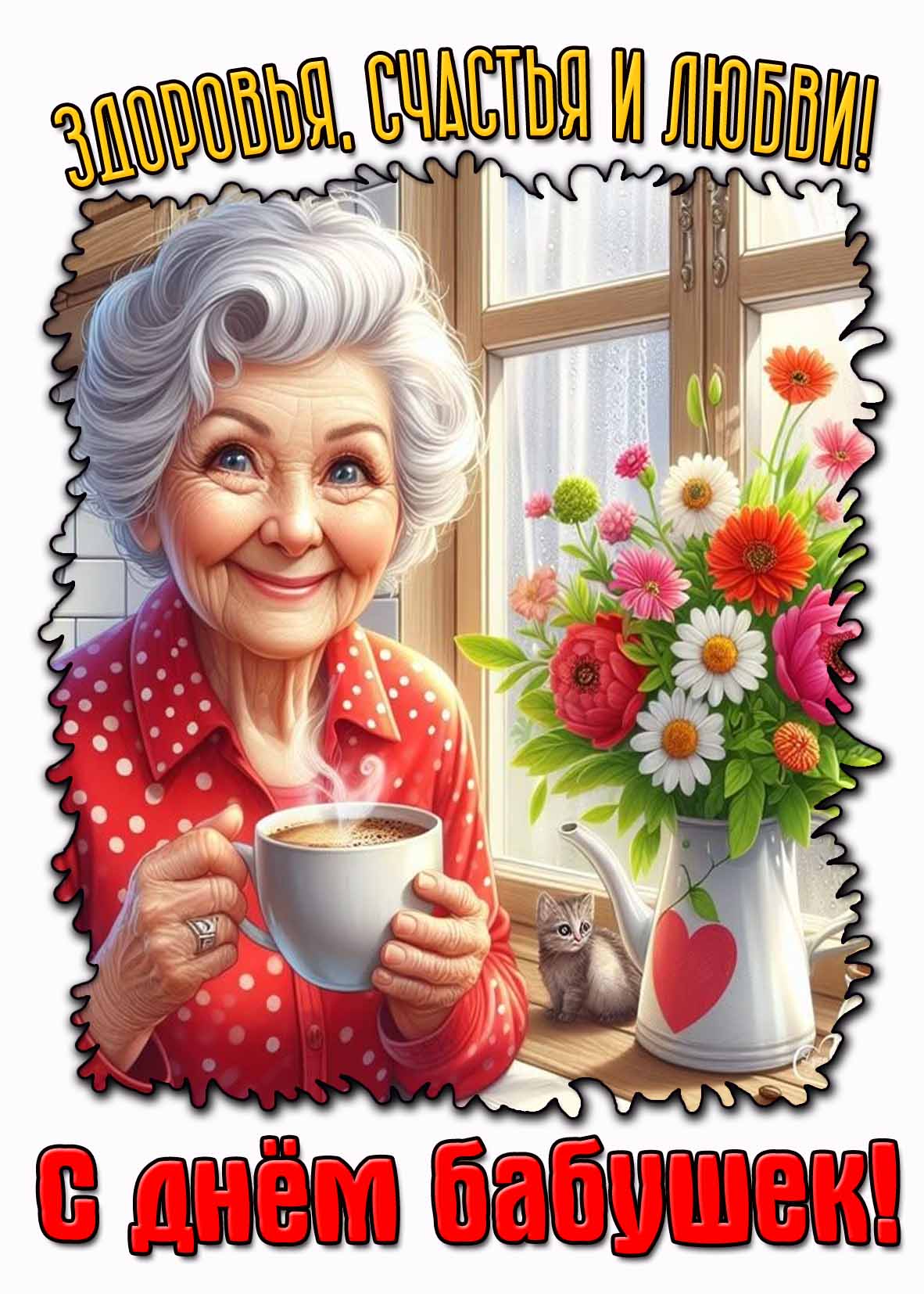 Открытка "Здоровья, счастья и любви! С днём бабушек!"