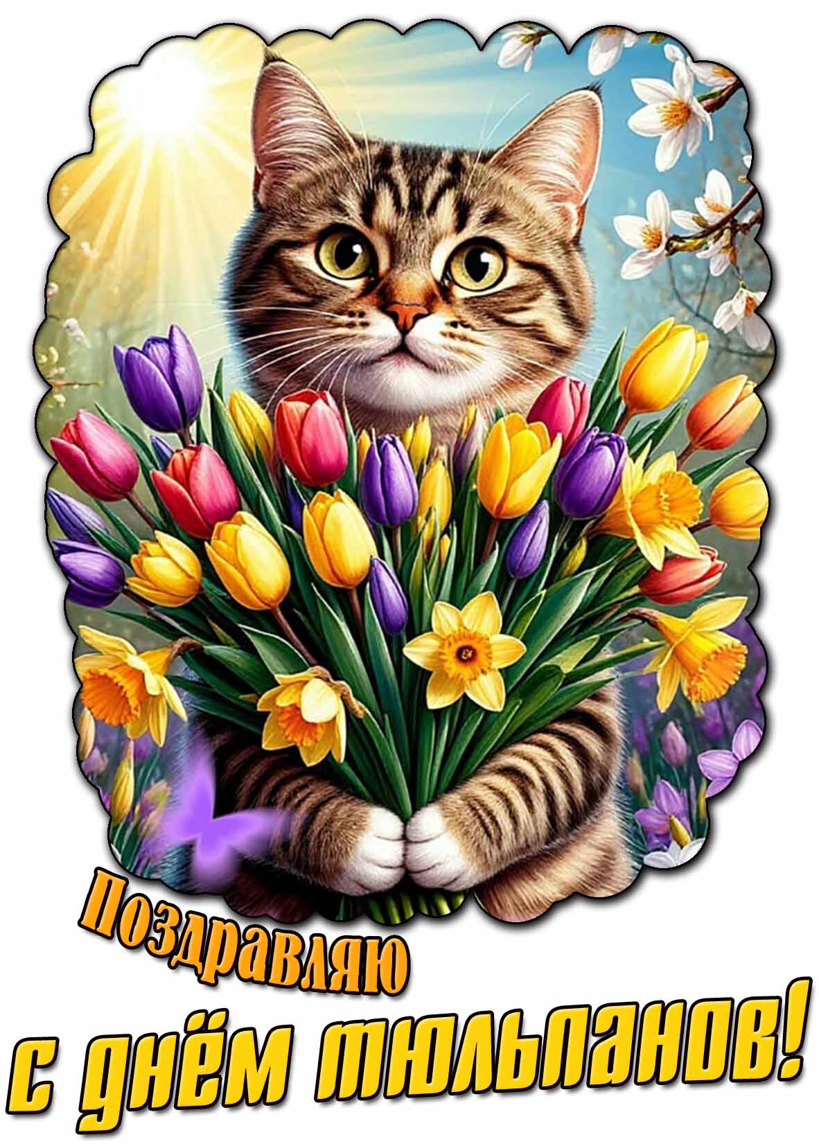 Весенняя открытка "Поздравляю с днём тюльпанов!"