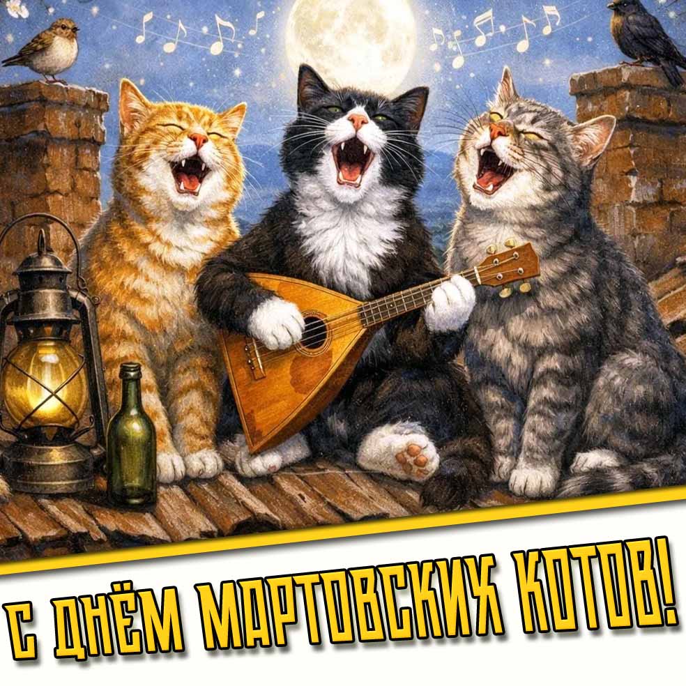 Прикольная открытка с днём мартовских котов