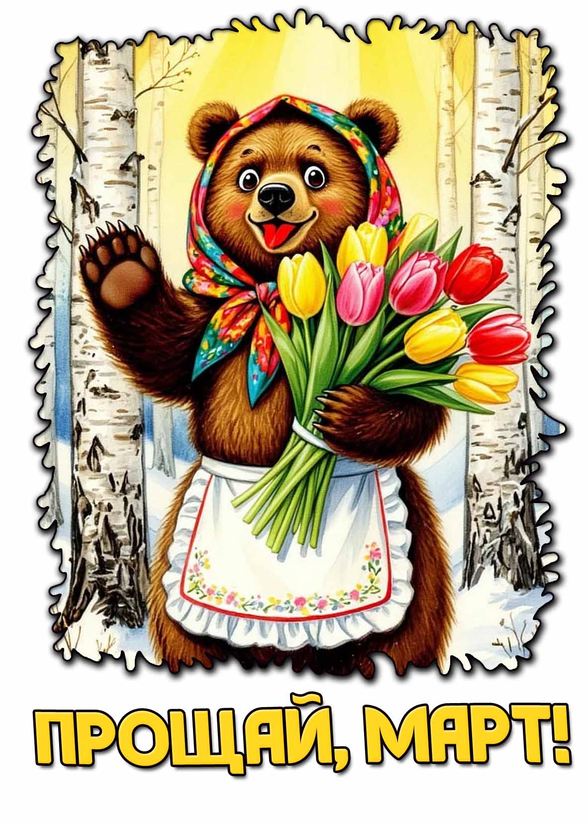 Смешная открытка "Прощай, март!"