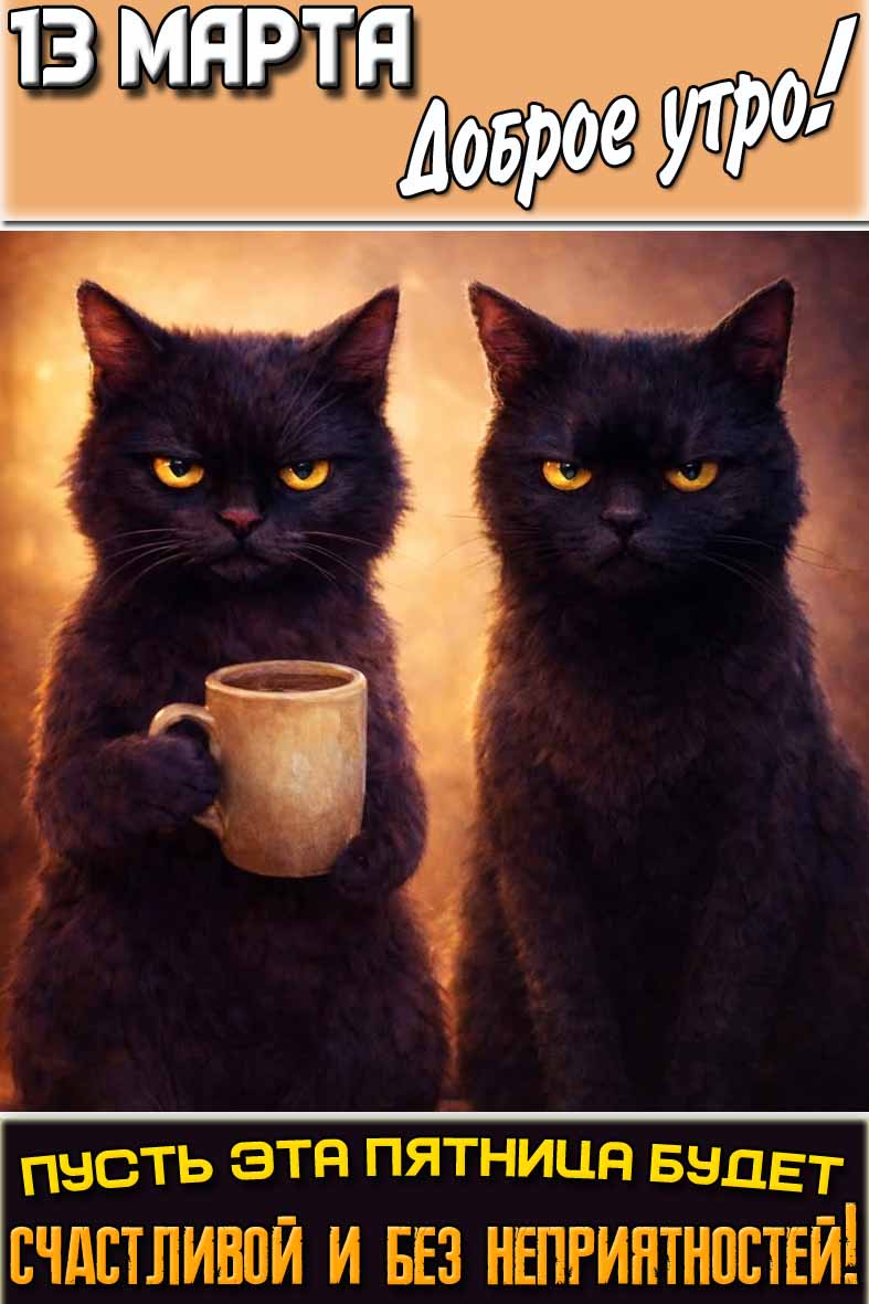 Открытка "13 марта доброе утро! Пусть эта пятница будет счастливой и без неприятностей!"
