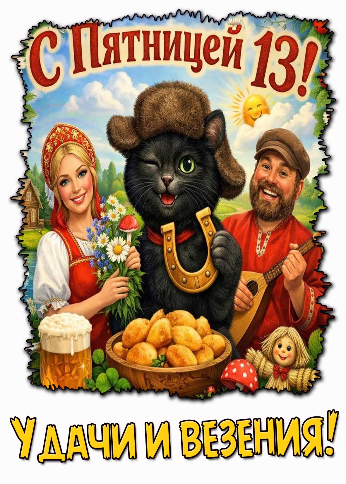 прикольная картинка "С пятницей 13! Удачи и везения!"