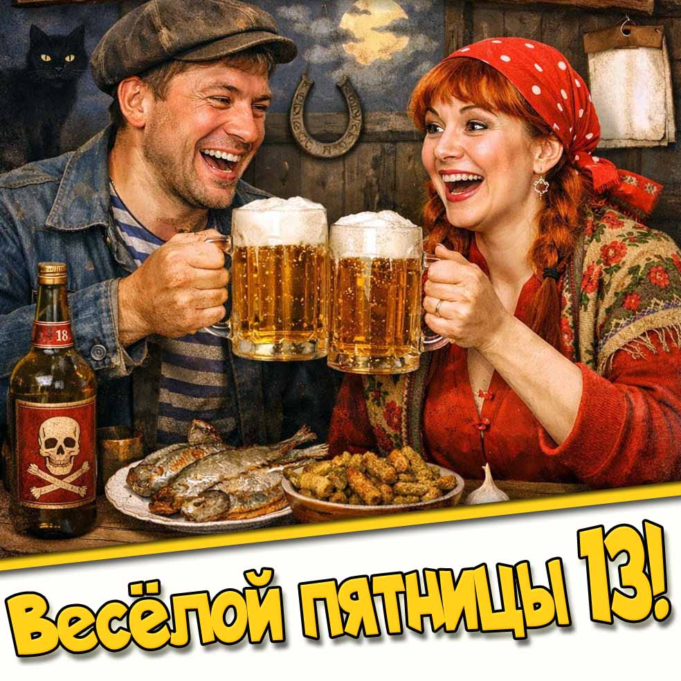 Открытка весёлой пятницы 13