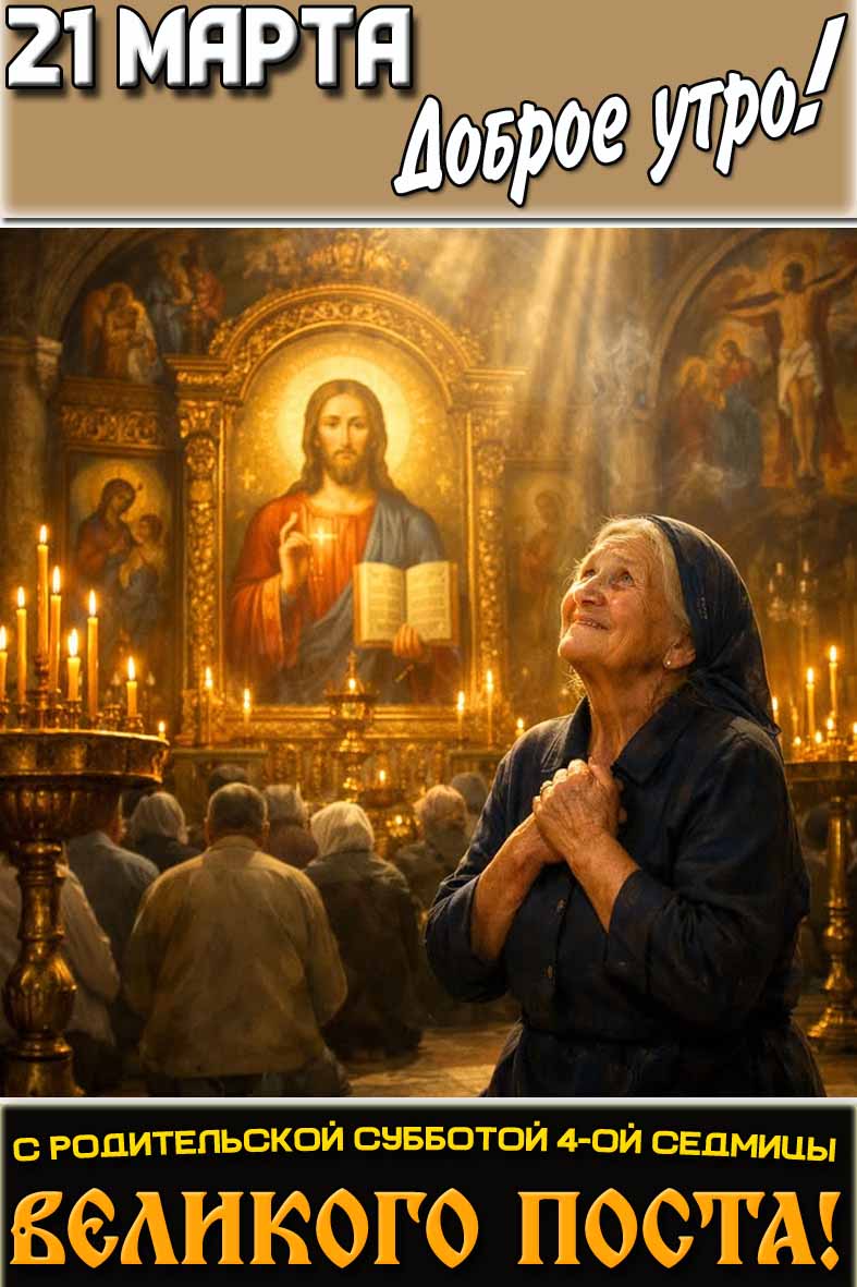 Открытка "21 марта доброе утро! С родительской субботой 4-ой седмицы Великого поста!"