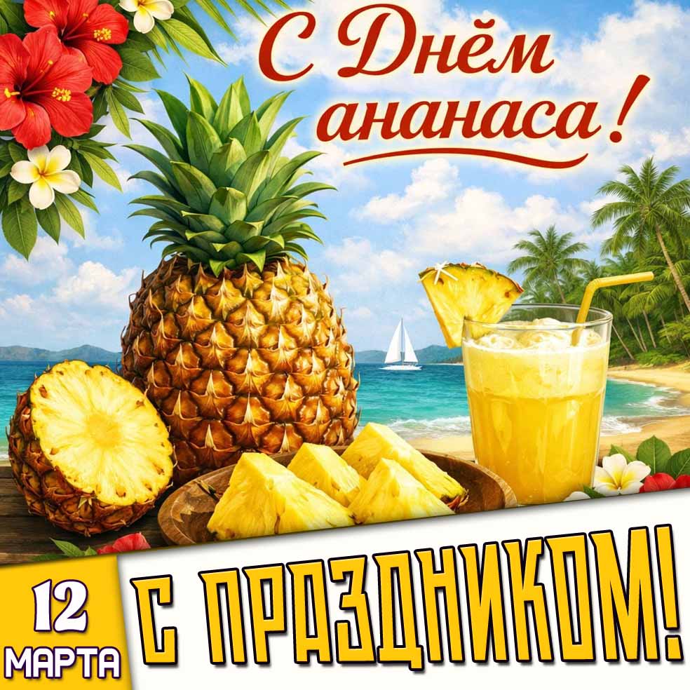 Открытка "12 марта - с днём ананаса! С праздником!"