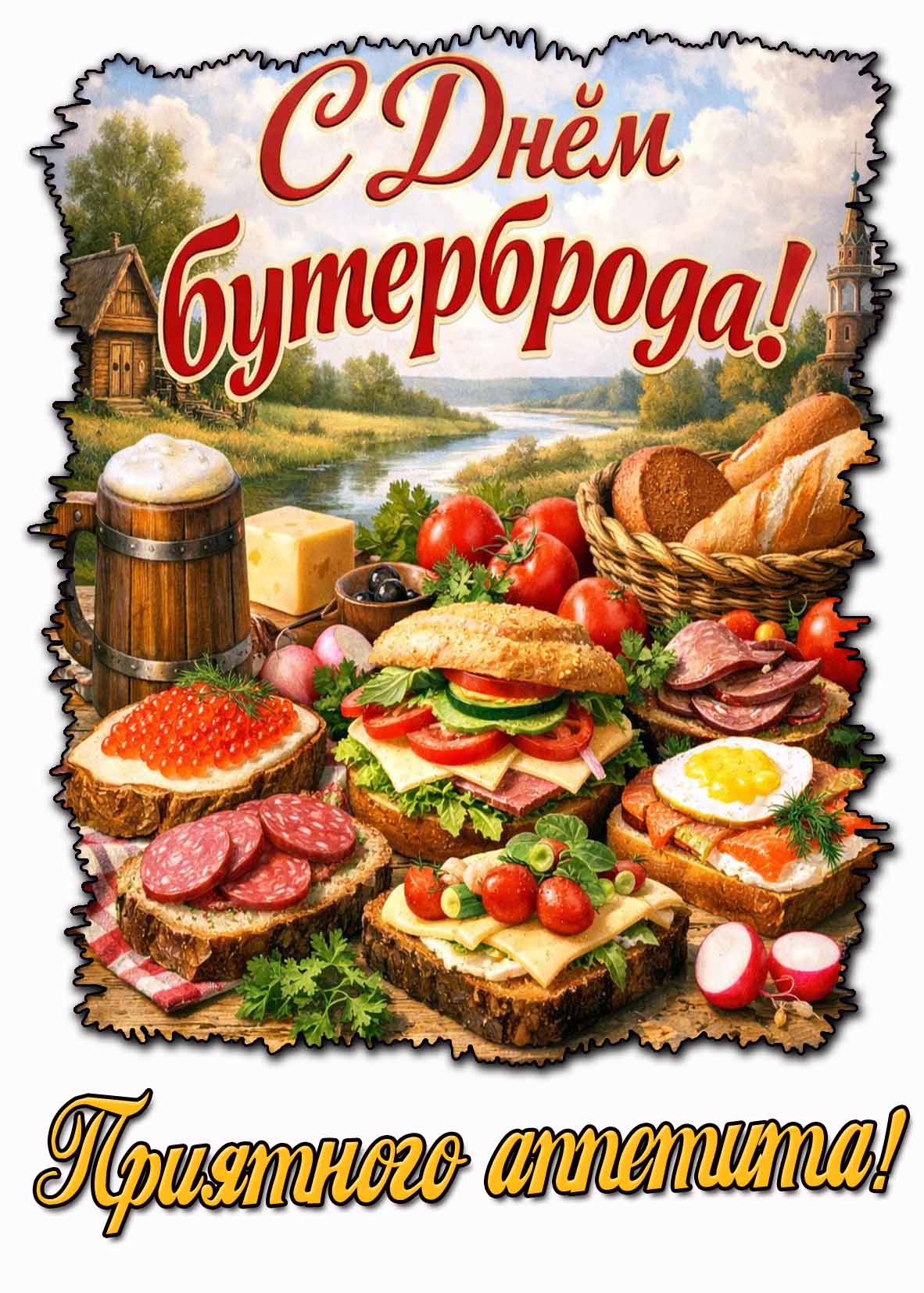 Открытка "С днём бутерброда! Приятного аппетита!"