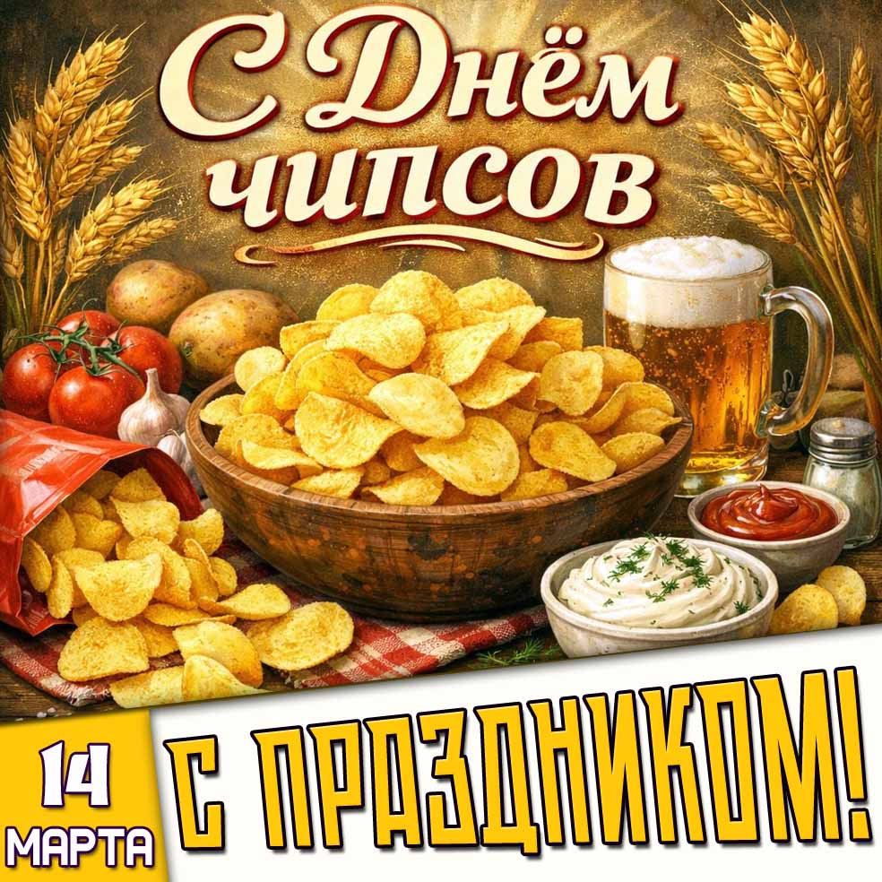 Открытка "14 марта - с днём чипсов! С праздником!"